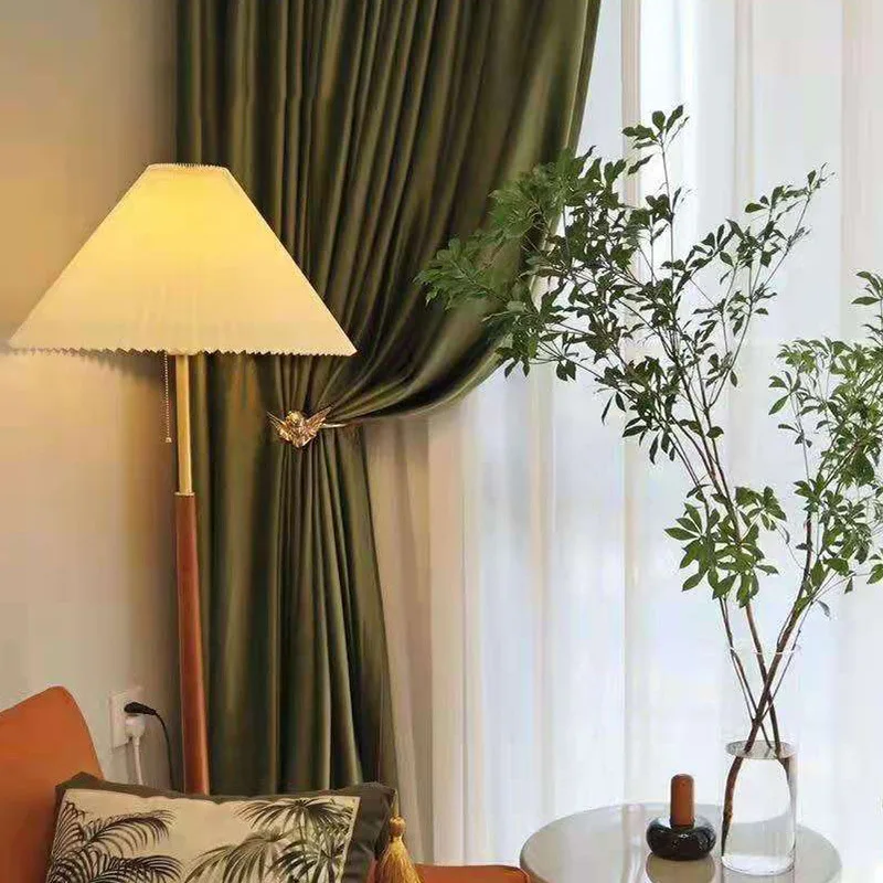 

Luxury High-end Flannel Curtains Olive Green New Living Room Bedroom Balcony Curtains Simple Blackout Curtains Window Curtain