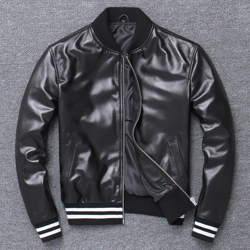 

Men's Genuine Leather Black Jacket Autumn Classic Slim Fit Sheepskin Coat Casual Fashion Motorcycle Large Size Jacket