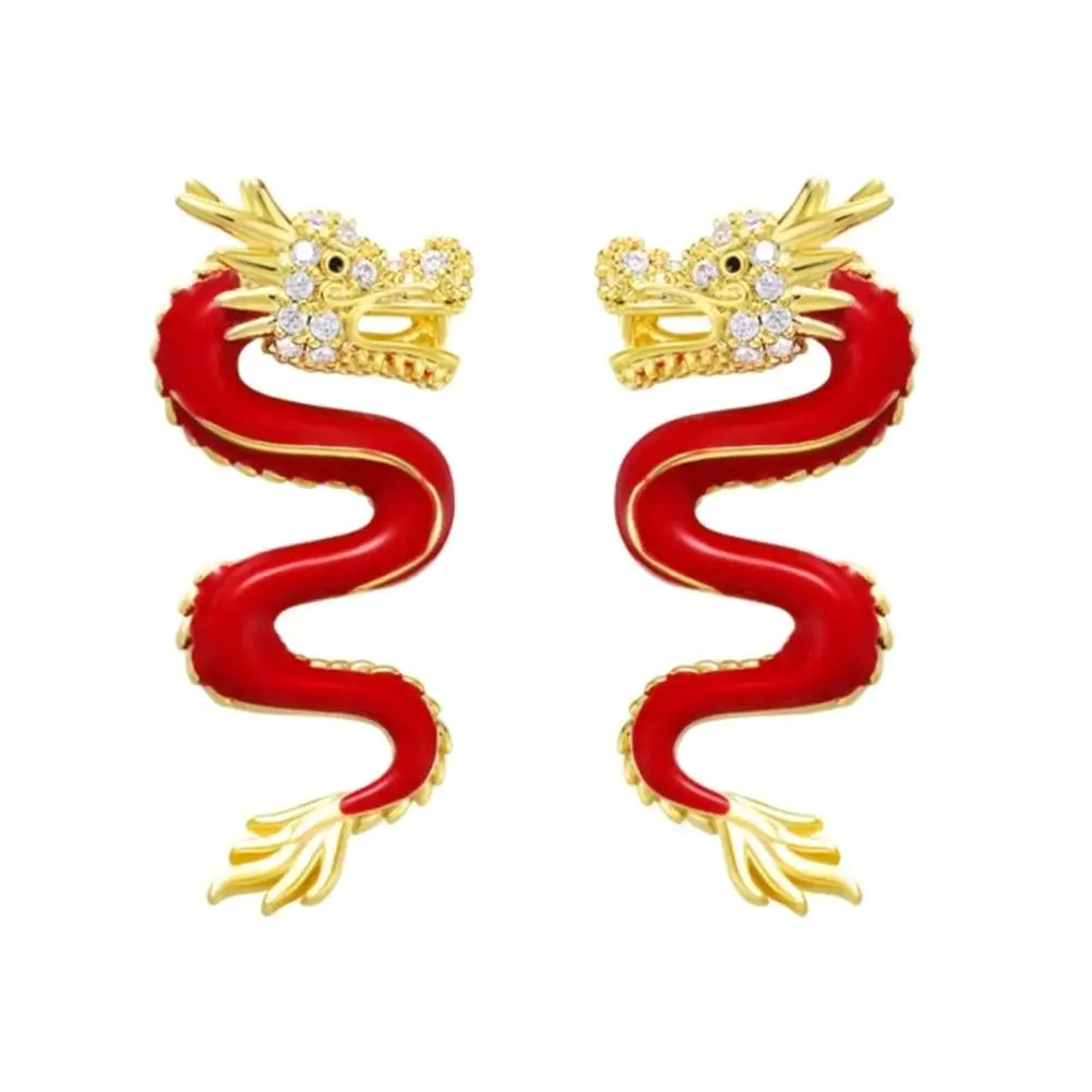Китайский Новый год Серьги с красным драконом новогодние китайские серьги для