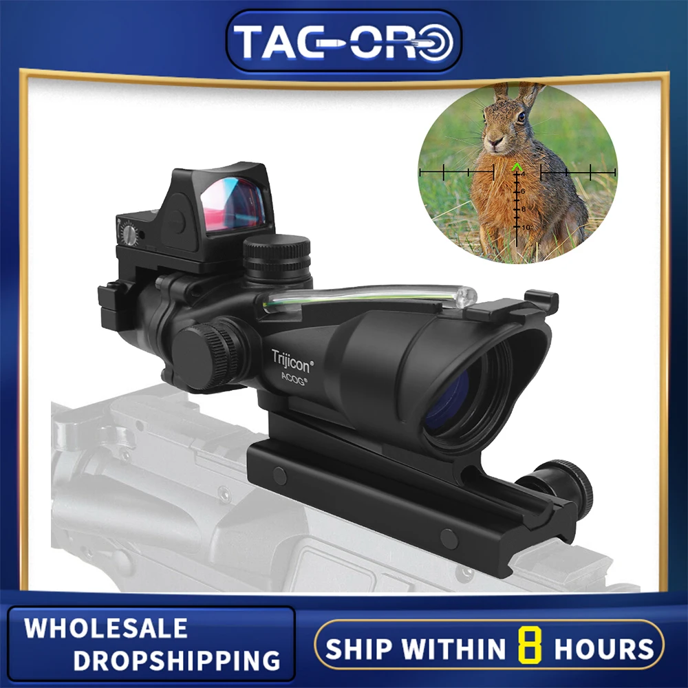 

RMR + ACOG 4X32 AR15 Riflescope Hunting Fiber Optics Red Dot Illuminated Chevron Glass Etched Reticle Optical Sight