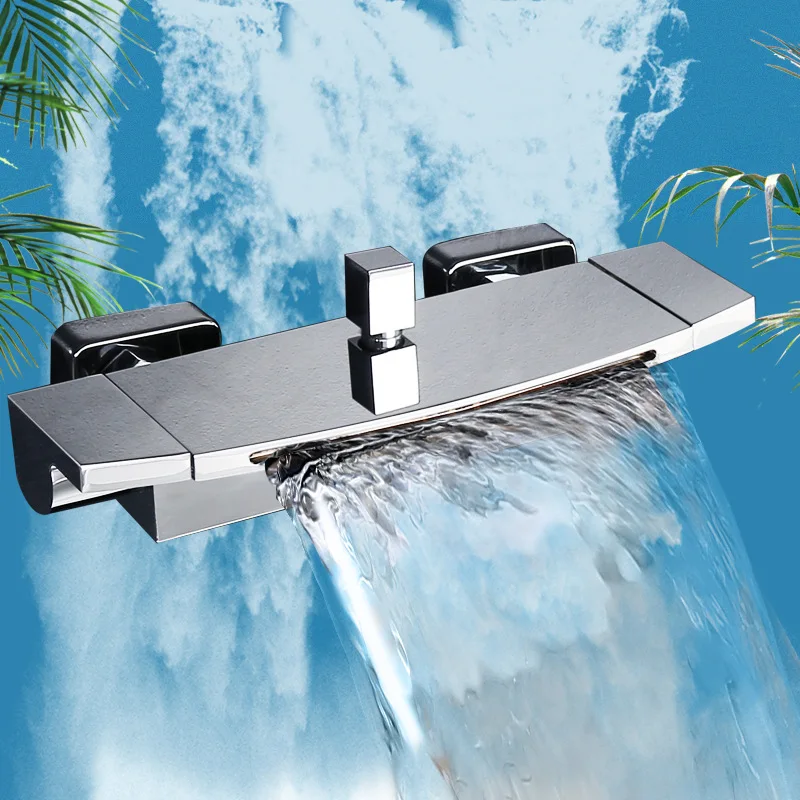 

Silver wall-mounted triple shower faucet hot and cold copper household waterfall bathtub faucet set