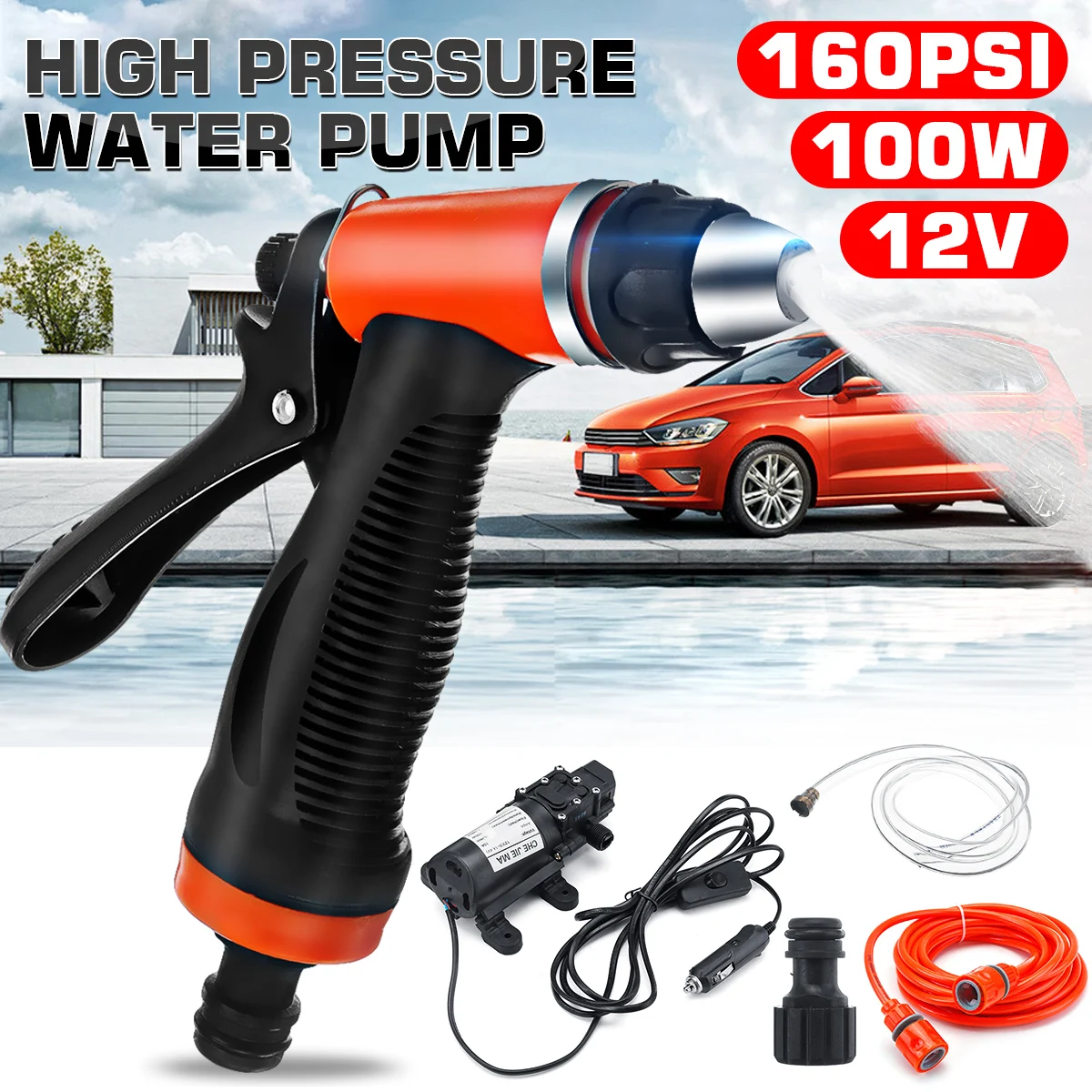 

DC 12V 160PSI Electric Water Pump Black Micro High Pressure Diaphragm Water Sprayer Car Wash 12 V