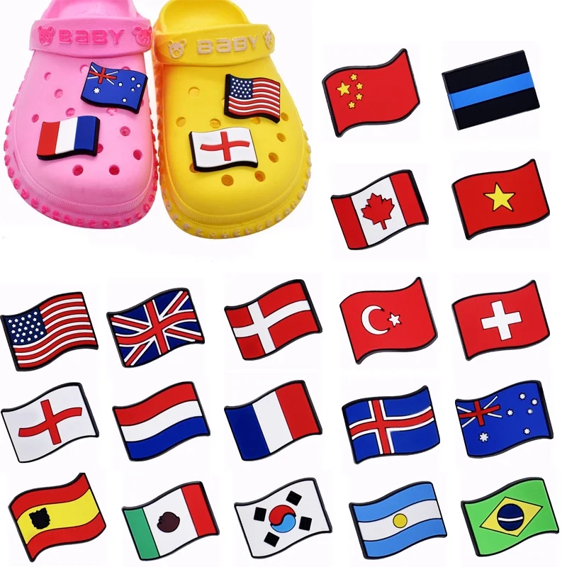 PVC Shoe Charms The national flag Shoe Accessories gift Shoe Decoration Shoe Buckles Pins for Croc Sandals X-mas Gifts Jibz