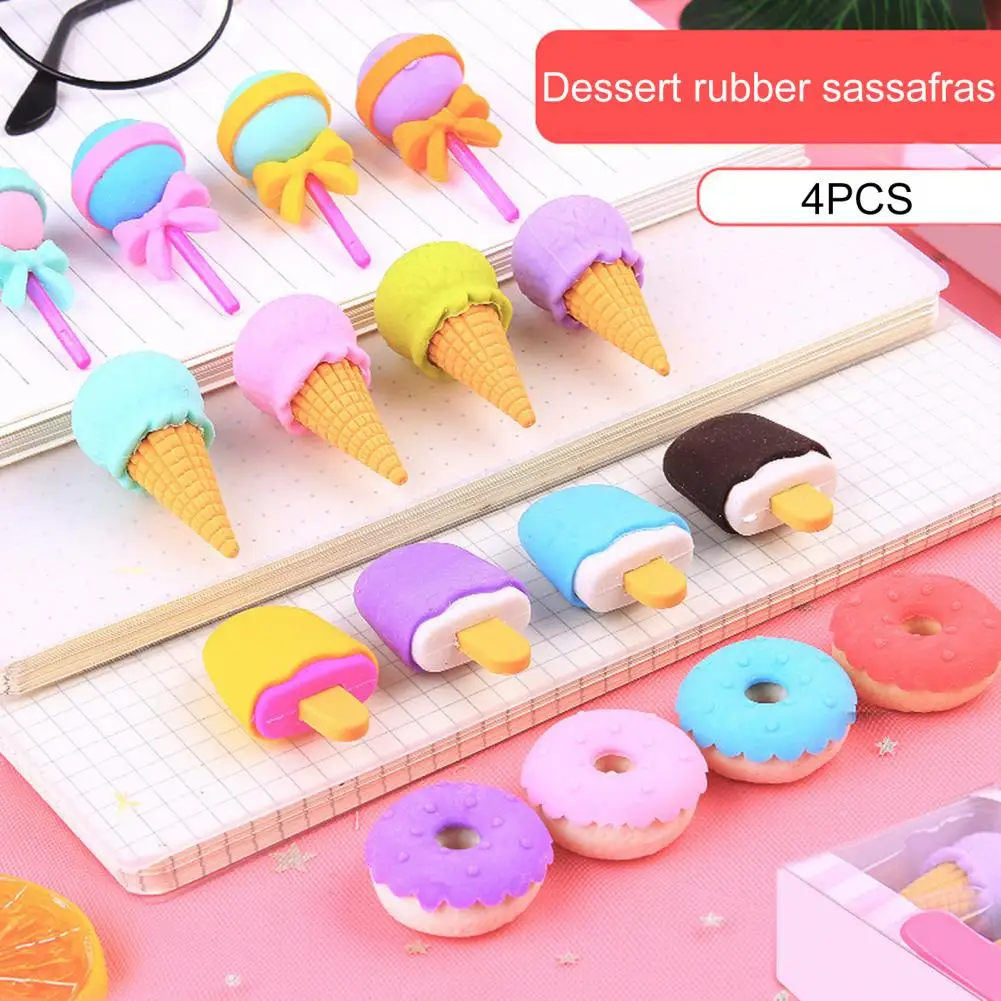 

Soft Erasers Cute Food Shape Cartoon Erasers Lollipop Ice Cream Doughnut Safe Kids Toy for Entertainment Stationery Practical