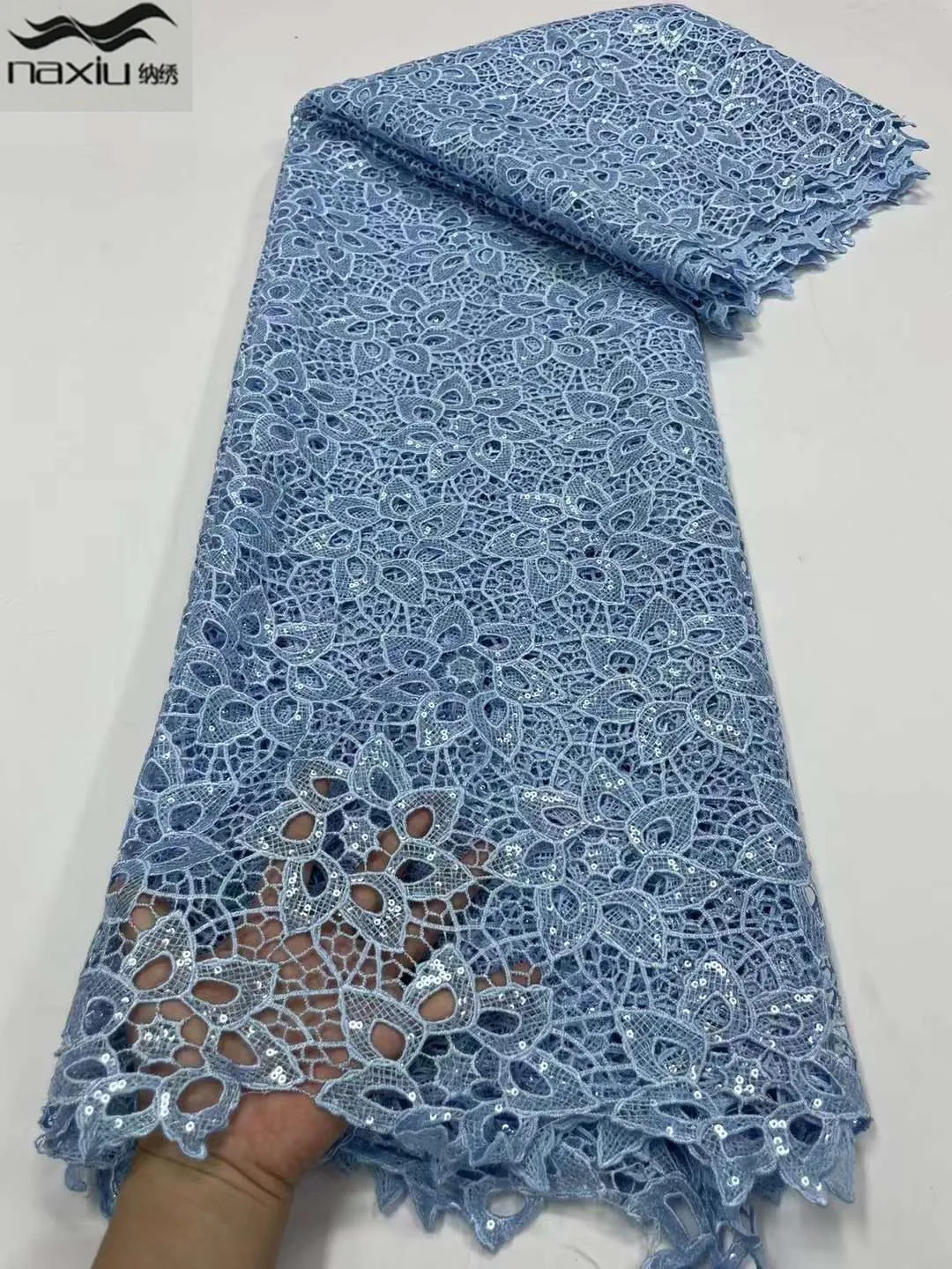 

Madison African Cord Lace Fabric 2022 High Quality With Sequin Water Soluble Nigerian Guipure Cord Lace For Wedding Dress Sewing