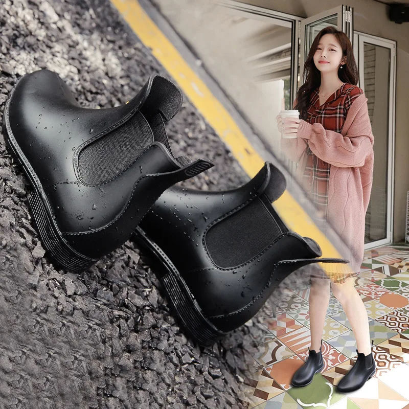 2021 Fashion Chelsea Short Rain Boots Women's Elastic Rain Boots short Boots Non-slip Water Boots Rain Boots Adult Overshoes