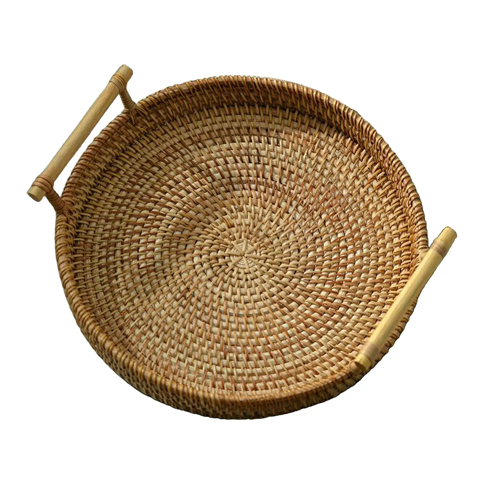 

2x Round Handwoven Bread Basket Handcrafted Storage Tray Decor