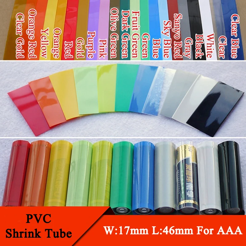 

50~500Pcs AAA Lipo Battery PVC Heat Shrink Tube Width 17mm Length 46mm Insulated Film Wrap Protect Case Pack Wire Cable Sleeve
