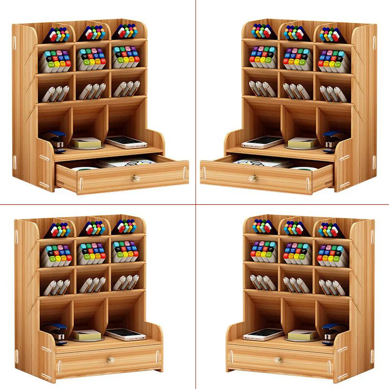 

2022 1PC wooden pen holder storage box large-capacity Nordic creative fashion multi-grid office desktop storage supplies