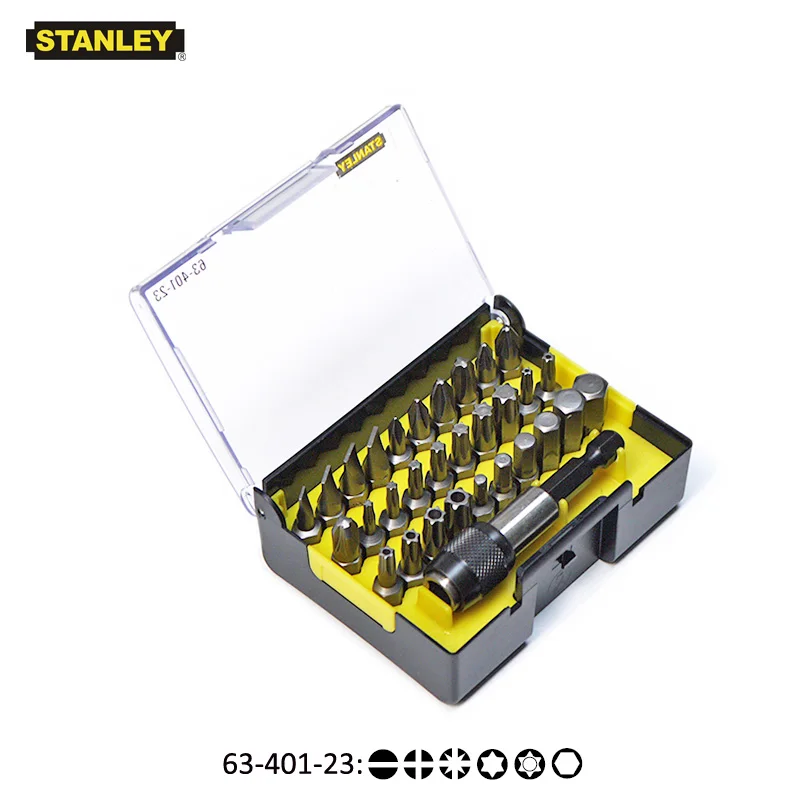 

Stanley 1/4" Hex Shank 25mm Screwdriver Bit Set With Quick Release Magnet Bit Holder Magnetic 60mm Phillips Pozi Torx 31pcs