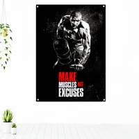 make muscles not excuses sports fitness poster wall art inspirational tapestry mural gym workout decorative banner flag for wall