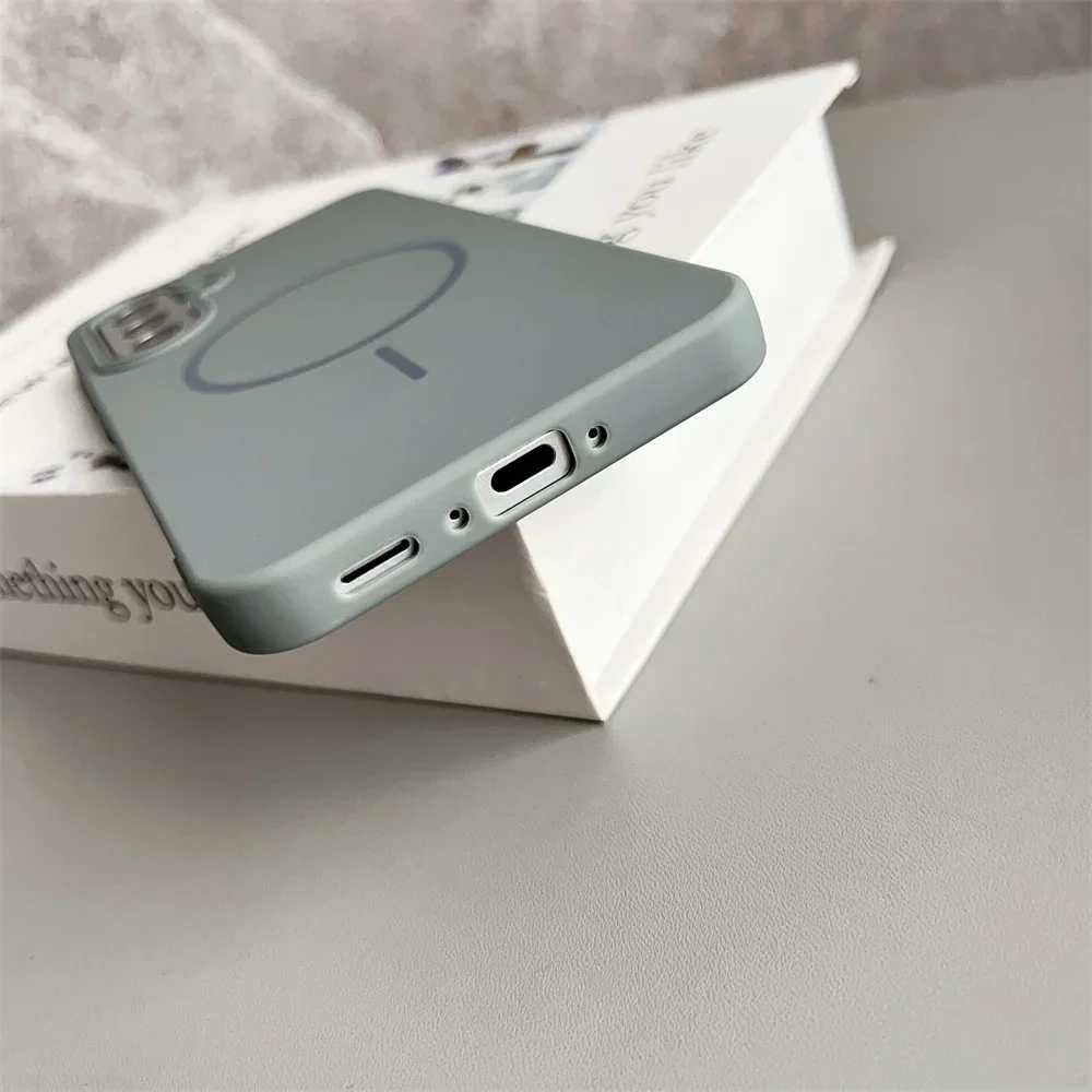 Фото Простой чехол для телефона с беспроводной зарядкой Magsafe для Samsung Galaxy S25 S24 Ultra S23 S22 A56, матовый хитовый цветной объектив, мягкий чехол из ТПУ №5