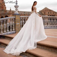 elegant a line lace appliques wedding dresses full sleeves floor length lace up bridal dress chapel train vestidos de novia