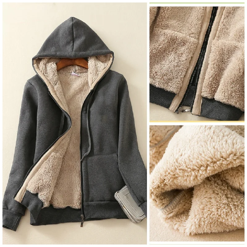 

Cashmere Hooded Jacket Women 2021 Winter New Fashion Casual Solid Color Thick Warm Long-sleeved Jacket