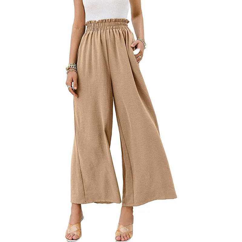 2022 Spring And Summer New Cotton and Linen Women's Solid Color High Waist Loose Casual Wide Leg Pants