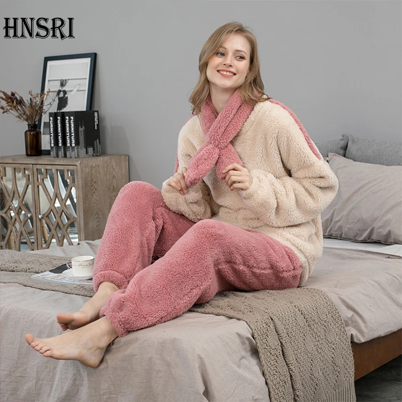 Winter Women's Flannel Pajamas Set Sleepwear Two-piece Nightwear For Female Home Clothes For Ladies Nightie