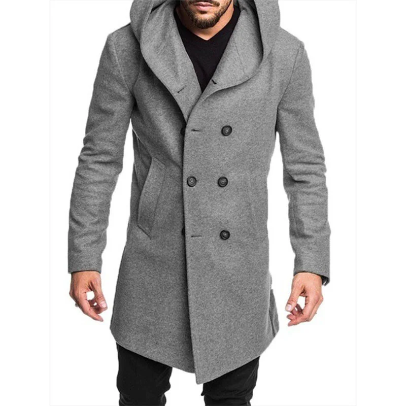 

long coat men casual Hooded trench coat men autumn winter male jacket Wool & Blends men's coat