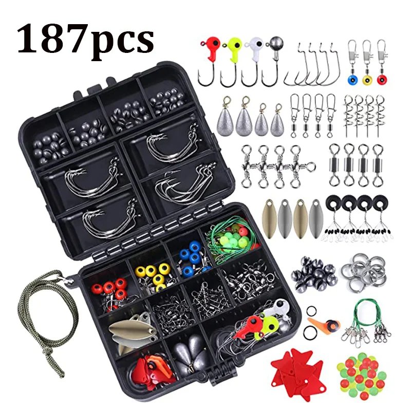 

Fishing Accessories Set Metal Fishing Spoon, Swivel Buckle, Weighted Lead for Bass, Grouper, Sea Fishing Tackle with Storage Box