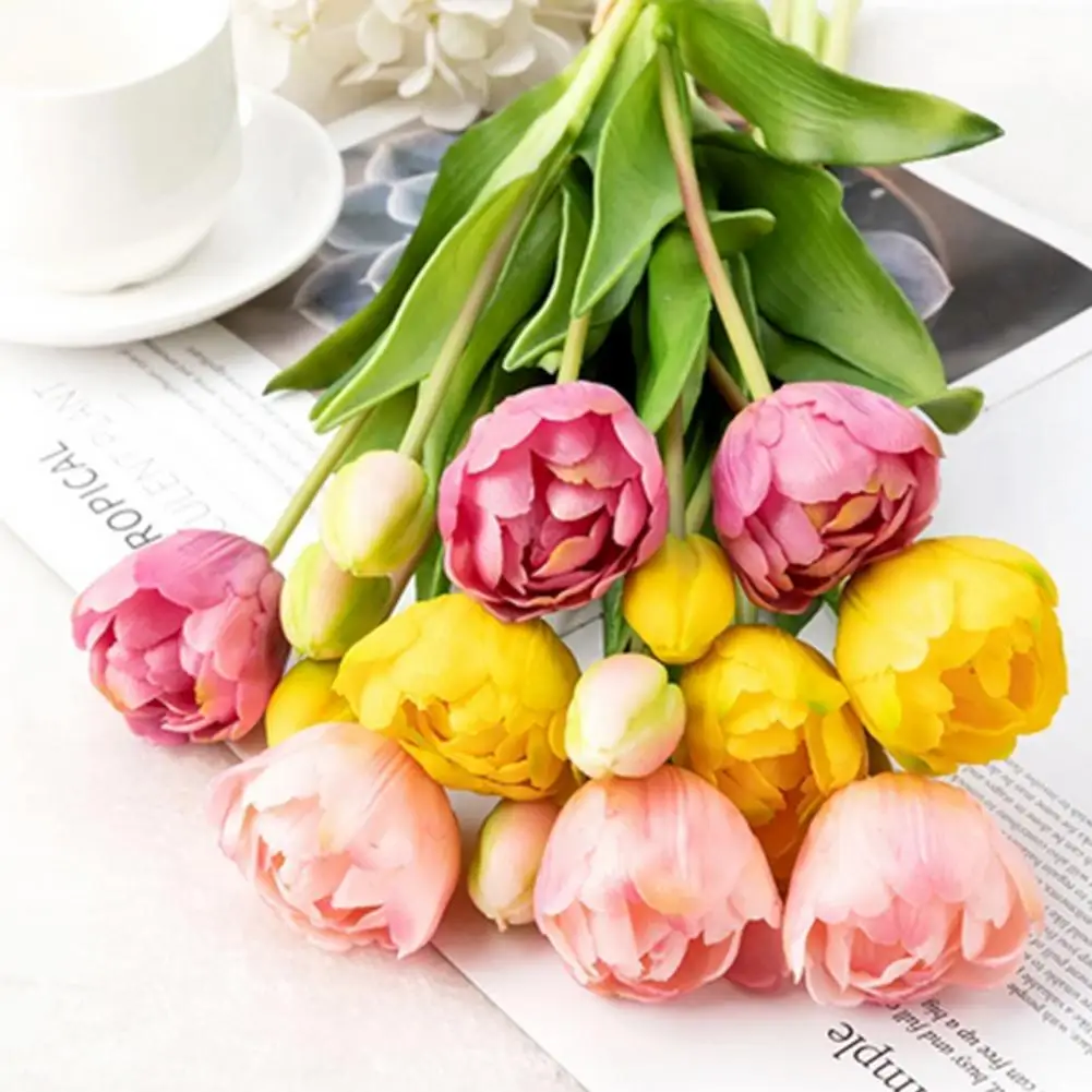 

40%HOT1 Bouquet Artificial Flower Simulated No Withering PVC Vibrant Tulip Fake Flower Decor Household Supplies