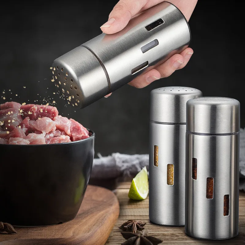 

Stainless Steel Salt Pepper Shakers Spice Dispenser Sugar Jars Seasoning Bottle Container BBQ Sprinkling Powder Can Kitchen Tool