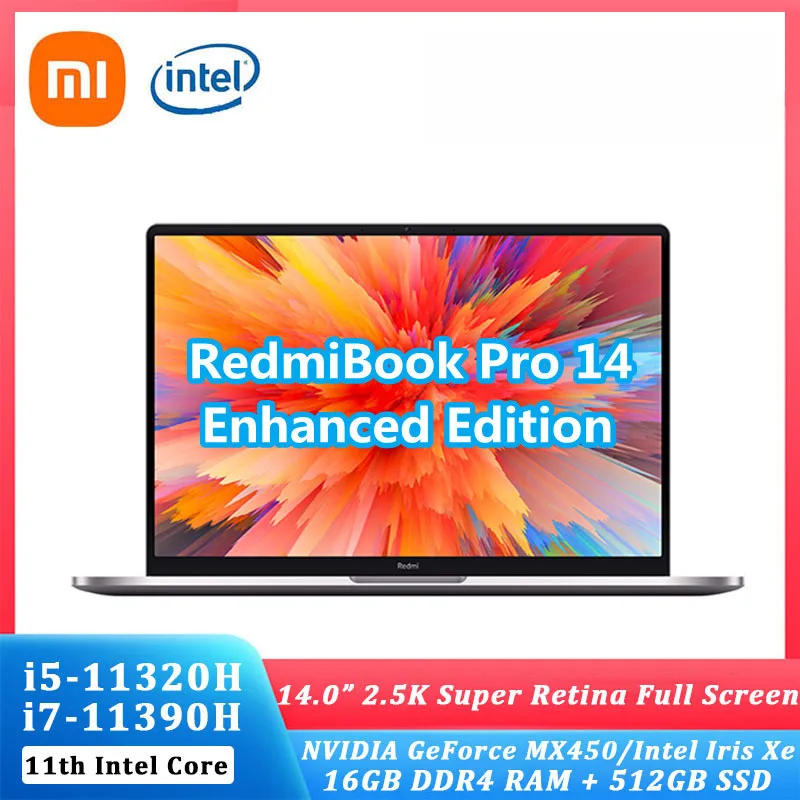 

New Xiaomi RedmiBook Laptop Pro 14 Enhanced Intel i7-11390H /i5-11320H 16GB 512GB 2.5K Retain Screen Win 11 computer Ultraslim