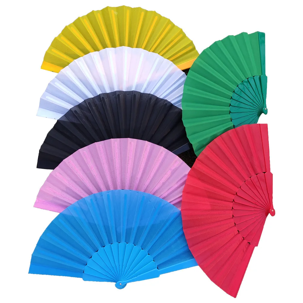 

Retro Craft Fan Plastic Bone Fan Silk Cloth Blank Folding Fan Chinese Style Dance Fan Taichi Fan Plain Morning Exercise Props Ho