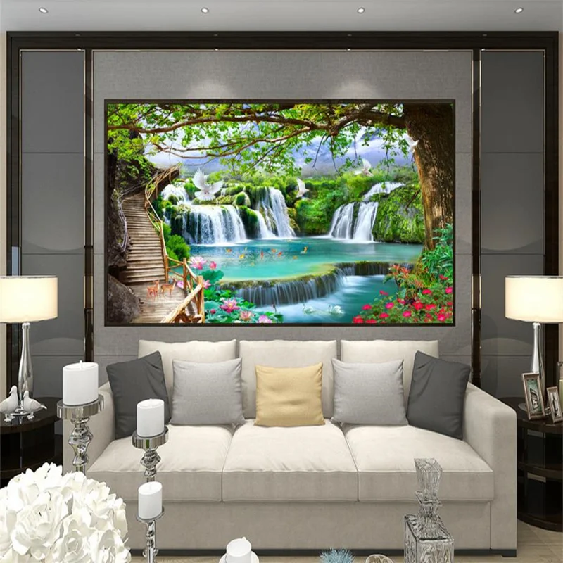 

3D Printing Murals Wallpaper Waterfall Tree Nature Scenery Wallpapers For Living Room Home Decor Modern TV Background Wall