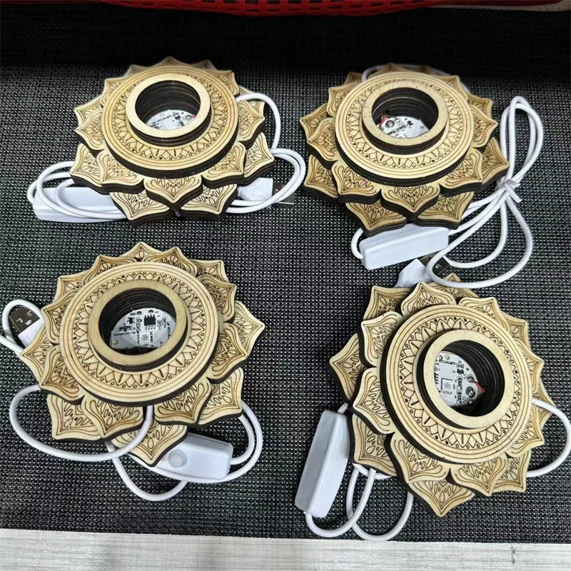 Деревянный держатель для лампы в форме лотоса с USB-портом украшения дома