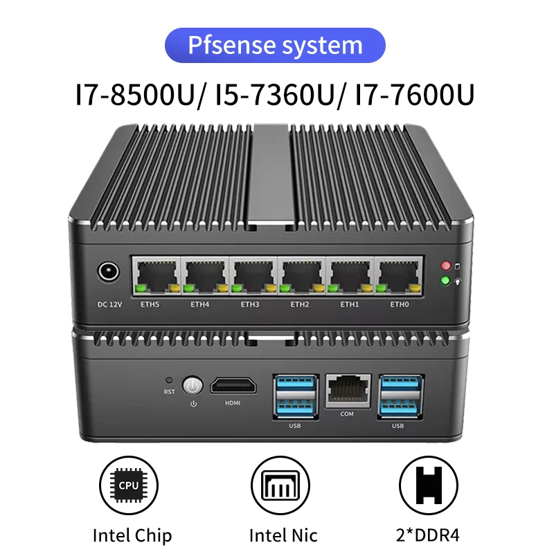 6 Gigabit Ethernet ports firewall Pfsense Openwrt wifi Intel NIC Firewall Router VPN Server Mini PC AES-NI Centos Ubuntu Esxi
