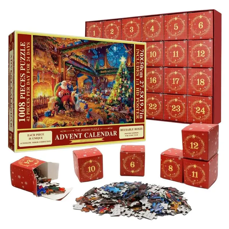 

Christmas Calendar Christmas Jigsaw Puzzle Countdown Advent Calendar Creative Adorable Santa Claus Puzzle Interective Toy tool