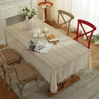 woven tassel tablecloth american hollow rectangular desk hotel table tablecloth home coffee table wall cabinet cover white lace