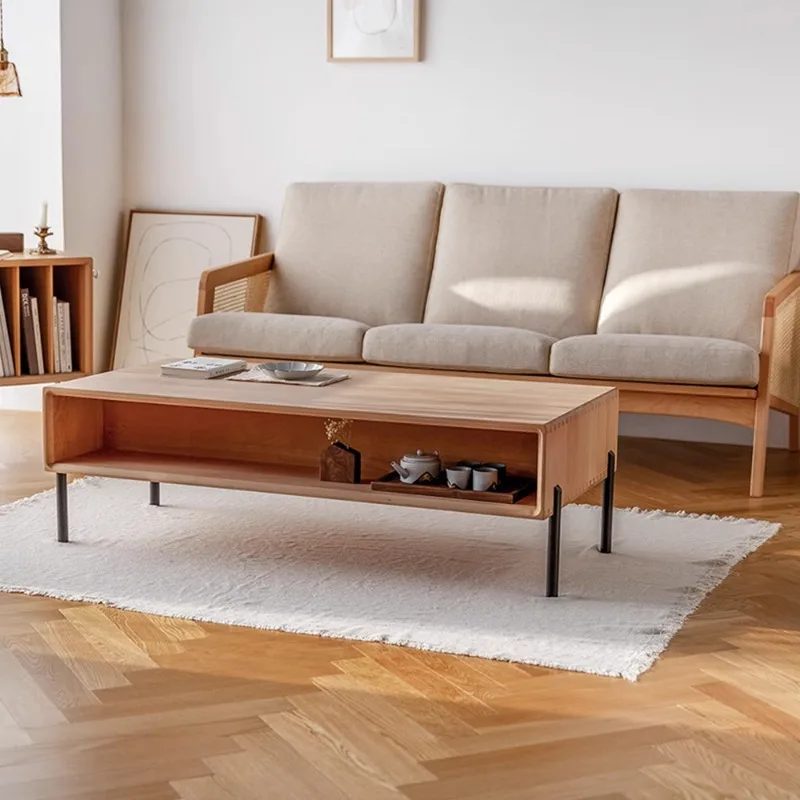 Простой скандинавский чайный столик из черного ореха и дерева прямоугольный