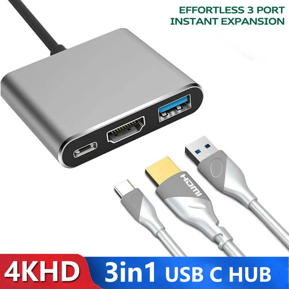 

Адаптер-концентратор Type-C для HDMI/USB/USB-C 3 в 1, 4K Аудио конвертер, док-станция для компьютера, адаптер для Macbook, ПК, ноутбука, телевизора