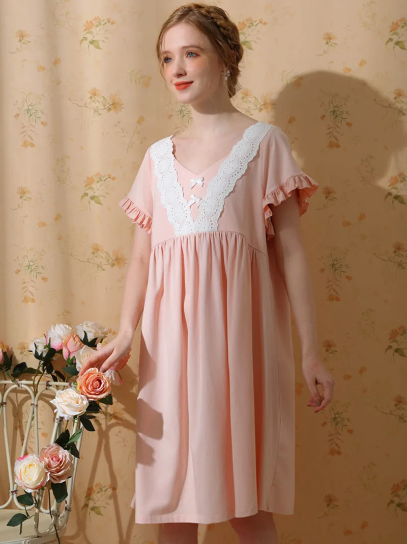 Women Spring Summer Ruffles Sleepwear Sexy Lace Crop Sleeveless Nightdress Cotton Fairy Princess Pajamas Victorian Nightgowns