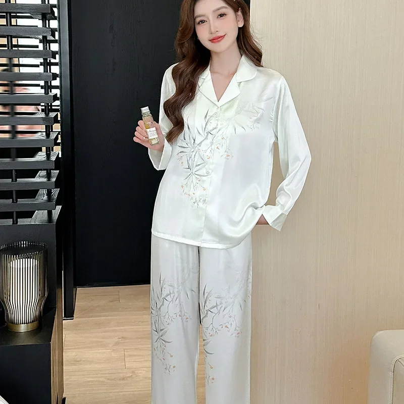 Брючные костюмы с длинными рукавами одежда для сна в китайском стиле женский