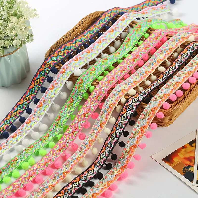 

Embroidered Trim Ribbon Lace Pom Pom Ball Fringe Ribbon Crafts Handmade Ribbon for Sewing Accessories DIY Decoration