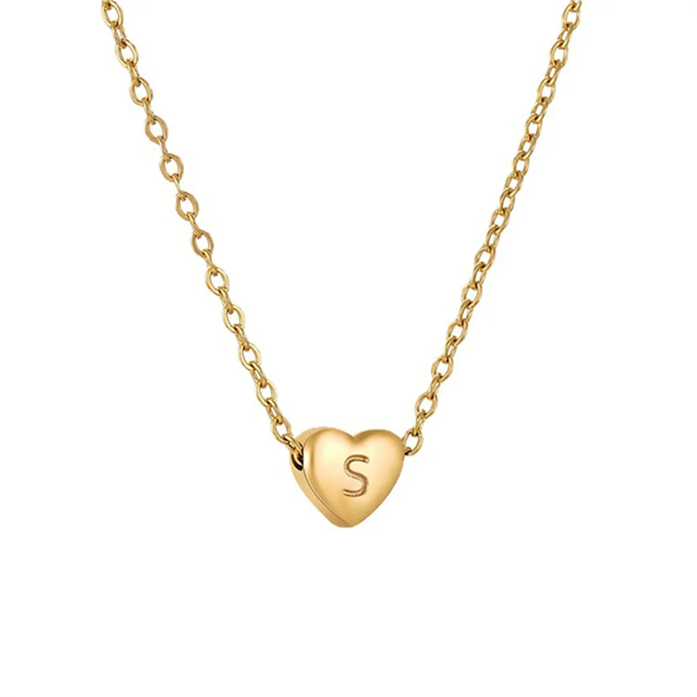 Stainless Steel Tiny Heart Initial Necklace for Women Gold Color Choker Minimalist Pendant Jewelry Gifts Gift for Mom wholesale