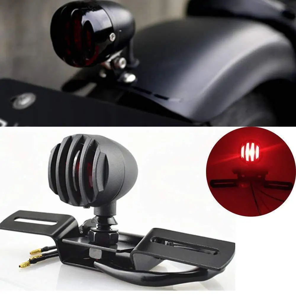 

12V Black Retro Moto Rear Indicator License Plate Bracket Chopper Motorbike Brake Light for Harley Motorcycle Tail Light