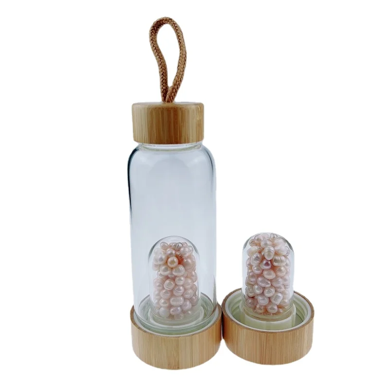 

Natural Pearl High Borosilicate Glass Cup with Bamboo Lid Bottom Suit for Hot Cold Water 10OZ 16OZ DEC641