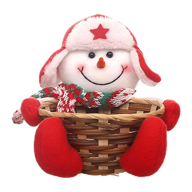 

Christmas Gift Baskets Storage Baskets with Plush Santa Claus Doll Ornament with Elk Snowman, Party Baskets for Candies Cookies