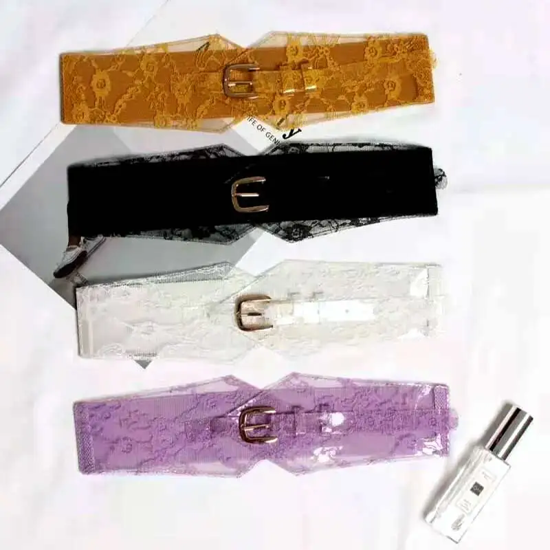 Summer elastic belt elastic wide belt female lace decoration with dress plastic transparent girdle all-match simple