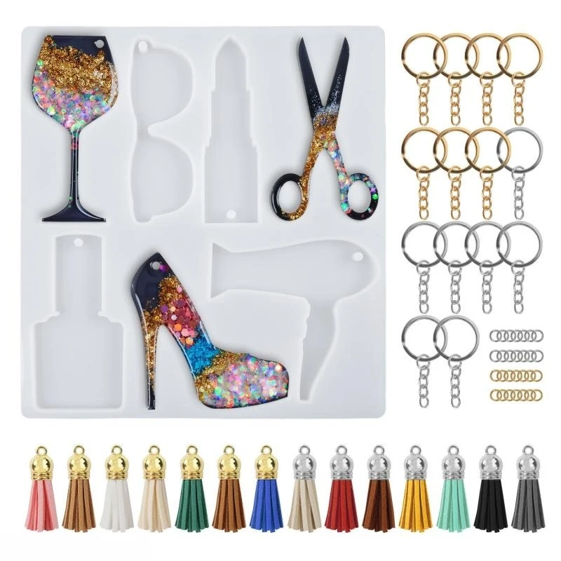 

DIY Crystal Epoxy Resin Mold Lipstick High Heels Keychain Silicone Mold