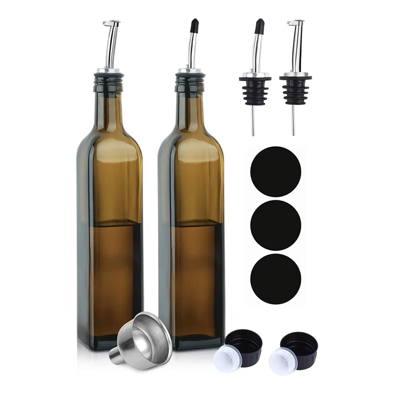 

New [2 Pieces] 17 Ounces (Approximately 500 Grams) Glass Olive Oil Dispenser Bottle Set