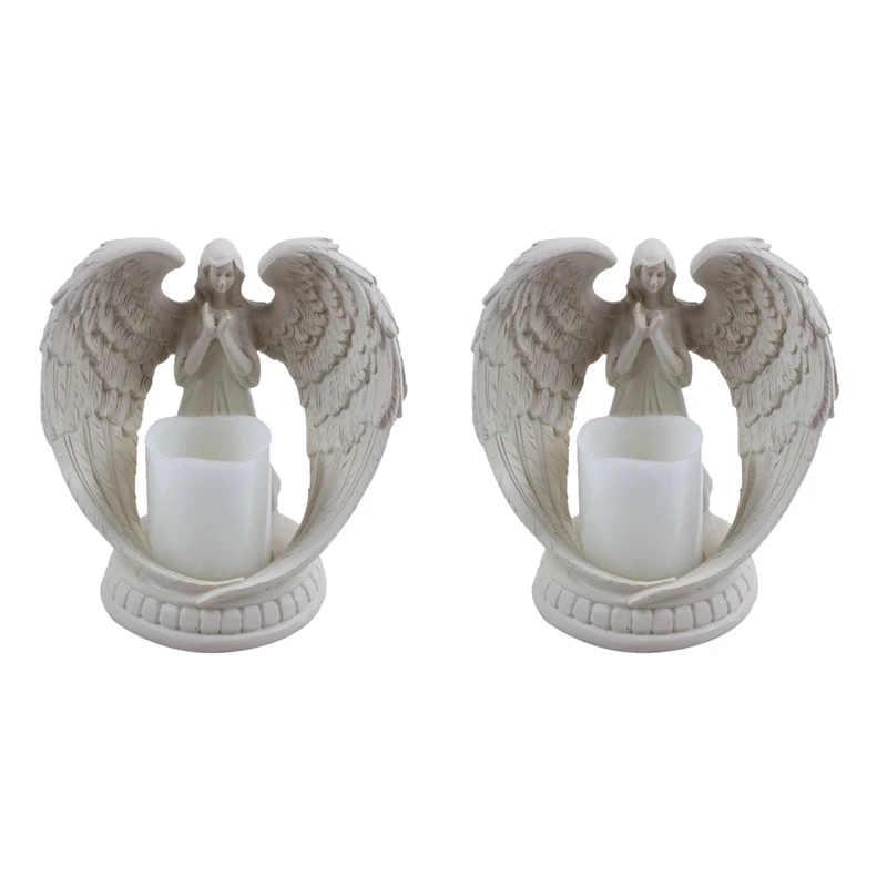

2X Creative Resin Angel Figurines Electronic Candlestick Crafts Home Decor Angel Miniature Candle Holder Ornaments S