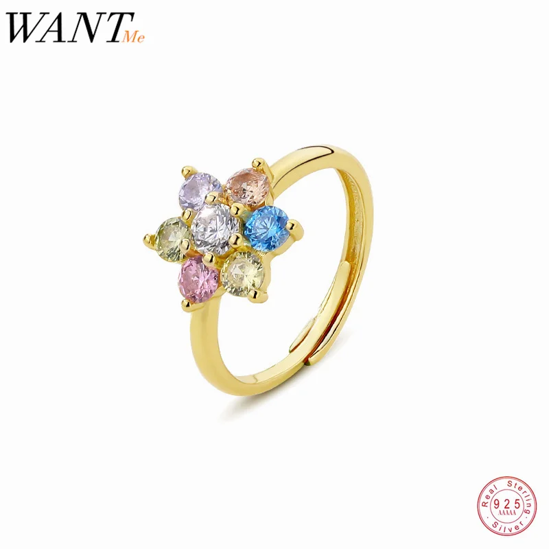 

Женское кольцо WANTME из серебра 925 пробы, с цветной звездой и цветком