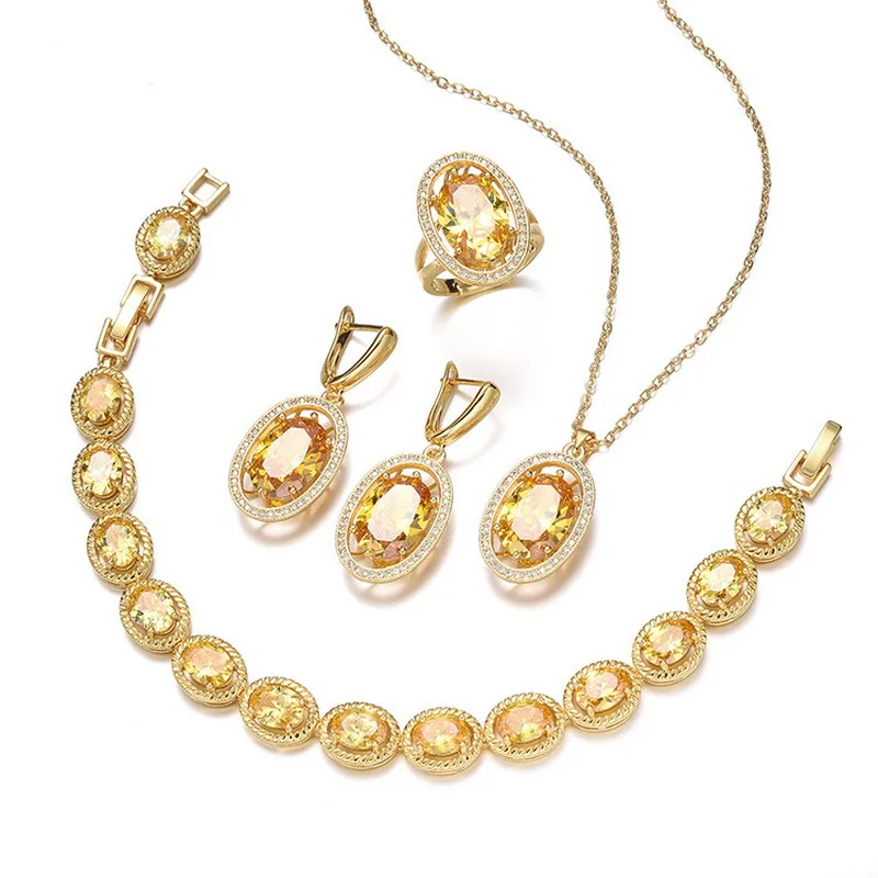 

18K Gold Plated Women Jewelry Set Zirconia Necklace Earrings Ring Pendant Bracelets Fashion Bridal Jewellry Gift Free Shipping