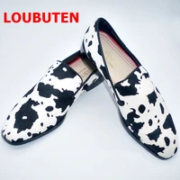 loubuten horsehair leather black and white colors graffiti mens loafers luxury designer summer casual shoes flats dress shoes