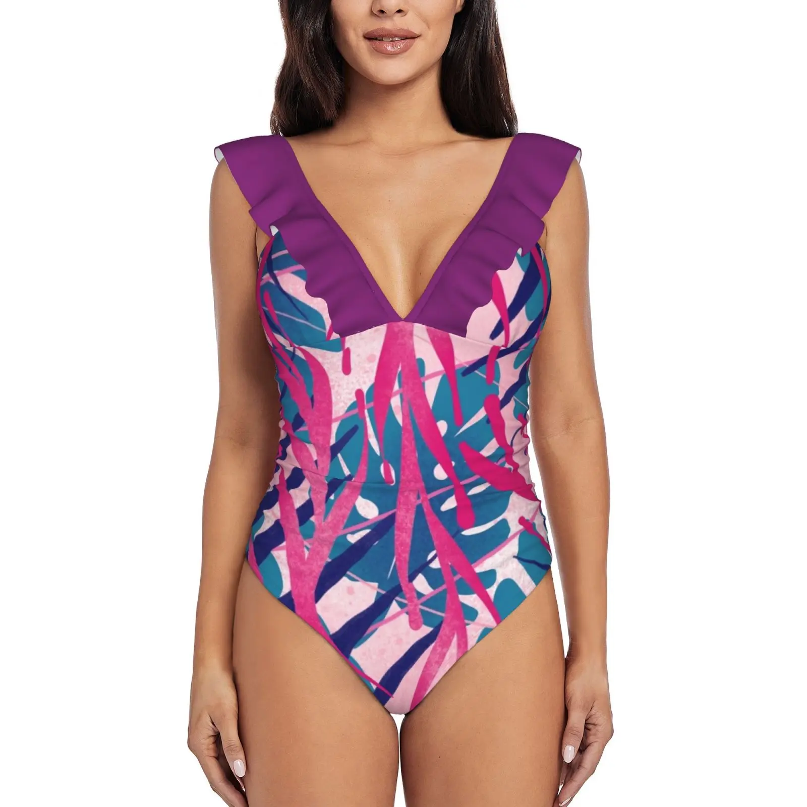 

Женский слитный купальник «растения и эхо», с оборками