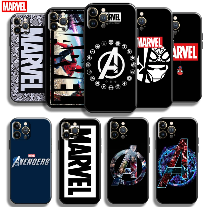 

Marvel Avengers Logo Phone Case For Apple iPhone 13 12 11 Pro Mini X XR XS Max SE2020 5 6 6S 7 8 Plus Liquid Silicon Funda Black