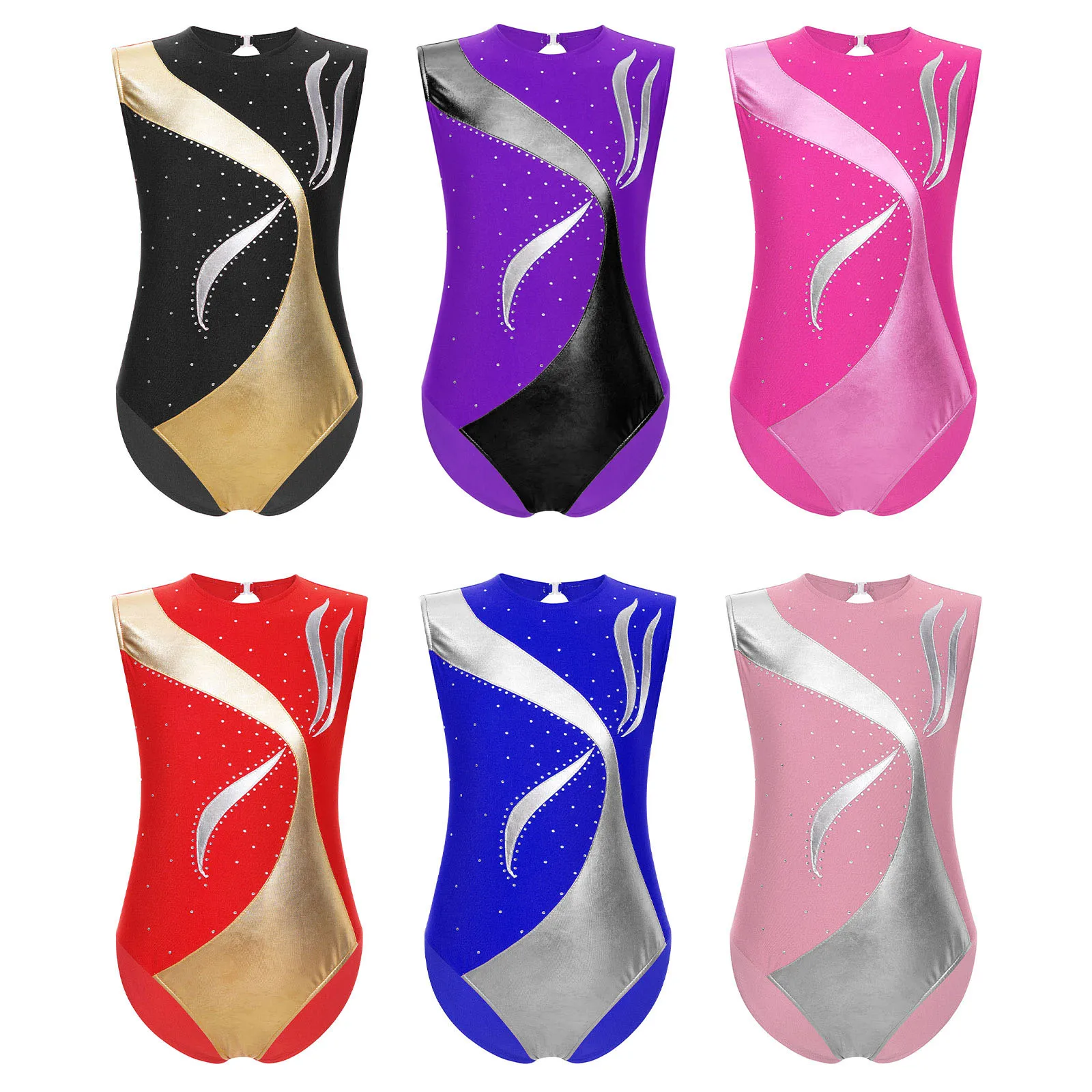 Гимнастическое трико для девочек детское цельное танцевальное боди с цветными